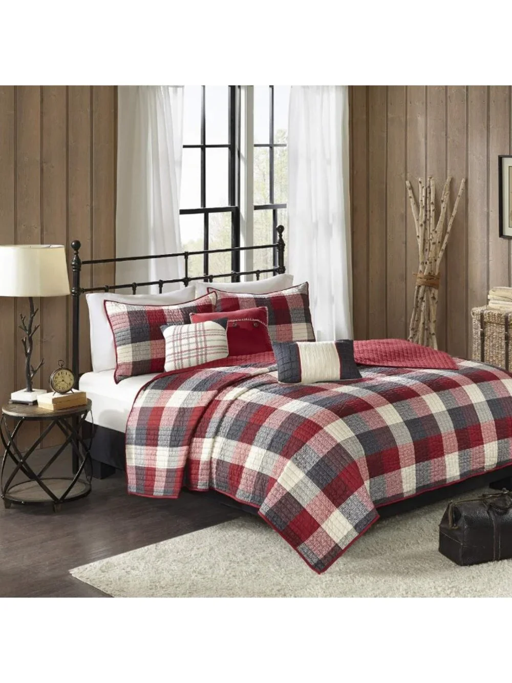 Cozy Plaid Quilt Set, 6PC King/Cal King Bedding, Cabin Style Home Decor